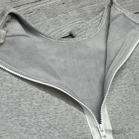 Athleta Cozy Karma Back Zip Sweatshirt‎ Dress Stretch Grey Petite Sz M - Picture 6 of 10